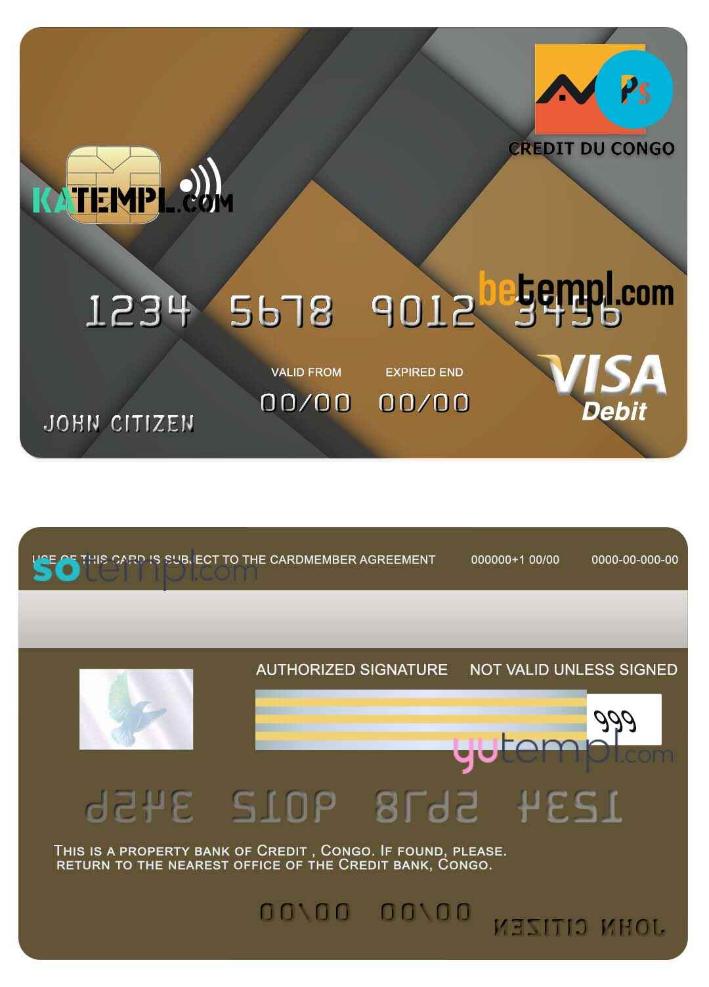 Congo Credit bank visa credit card template in PSD format, fully editable